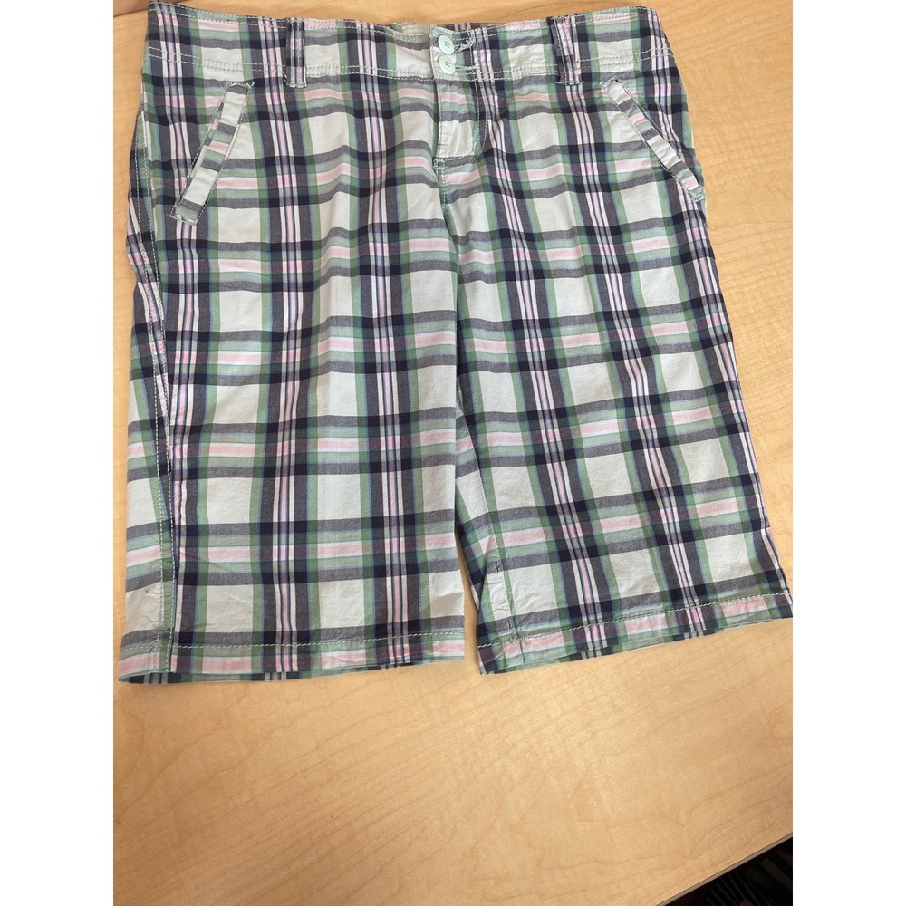 Mossimo Supply Co Plaid Shorts Green Pink Navy Blue Size 7 Casual Summer